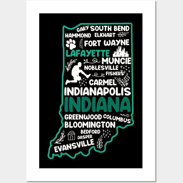 Lafayette Indiana cute map Fort Wayne, Evansville, Carmel, South Bend, Fishers, Hammond, Gary Wall Art by BoogieCreates